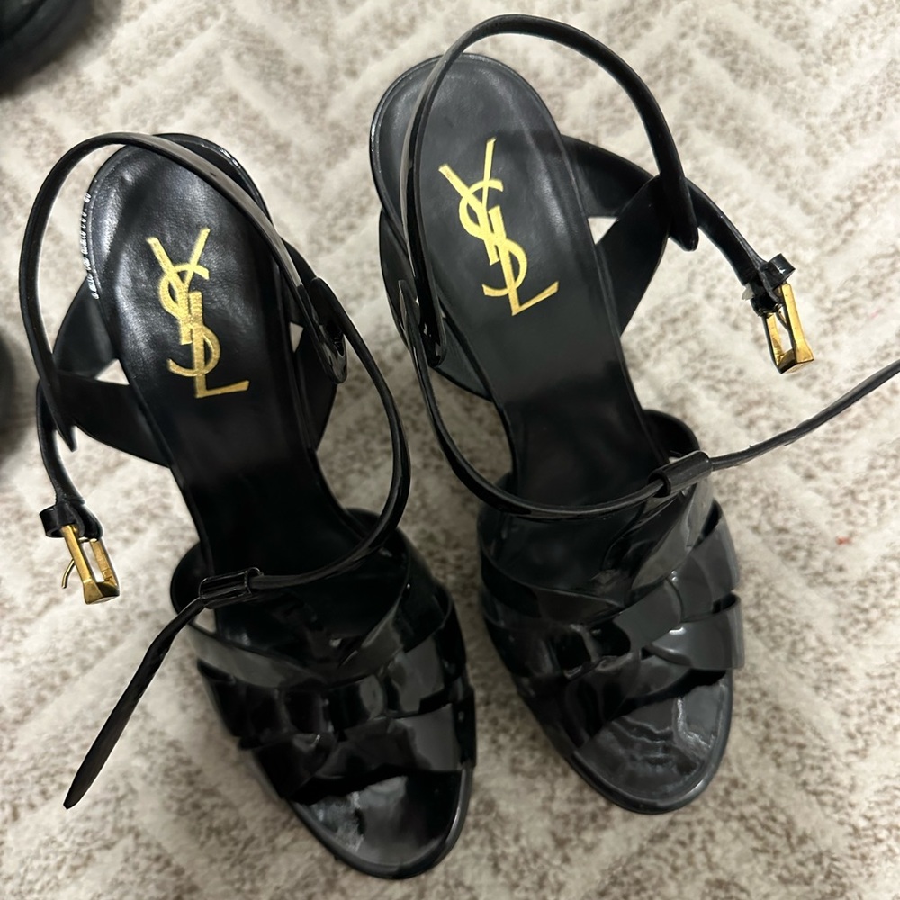 Yves Saint Laurent Black Heels with Gold Accents